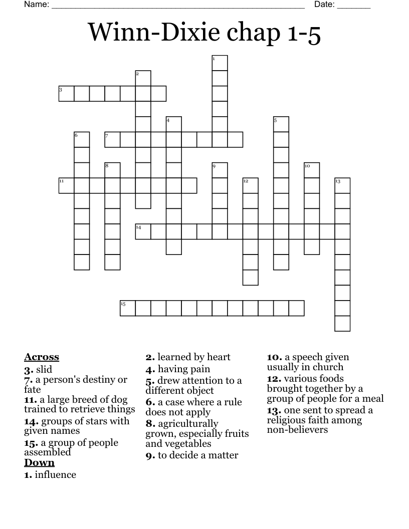 Winn-Dixie chap 1-5 Crossword