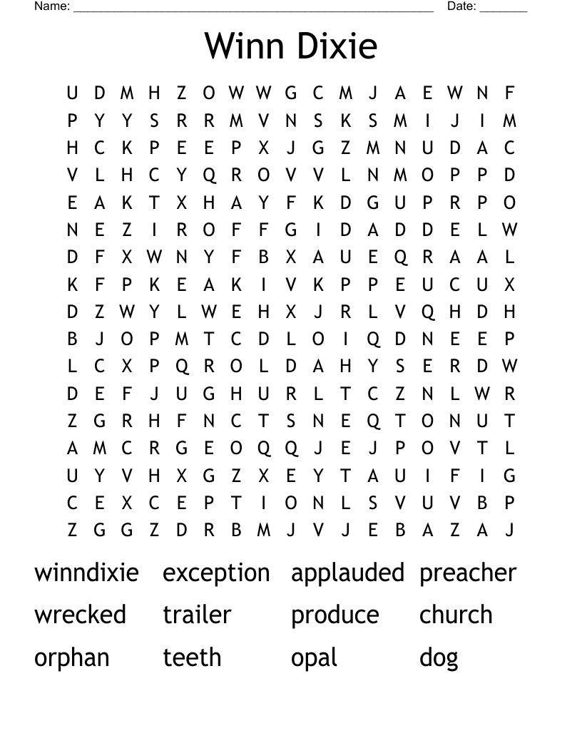 Winn Dixie Word Search