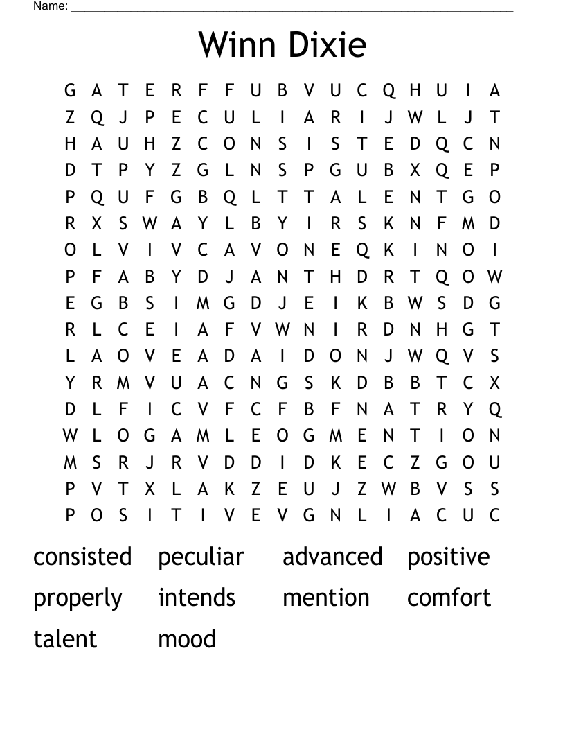 Winn Dixie Word Search
