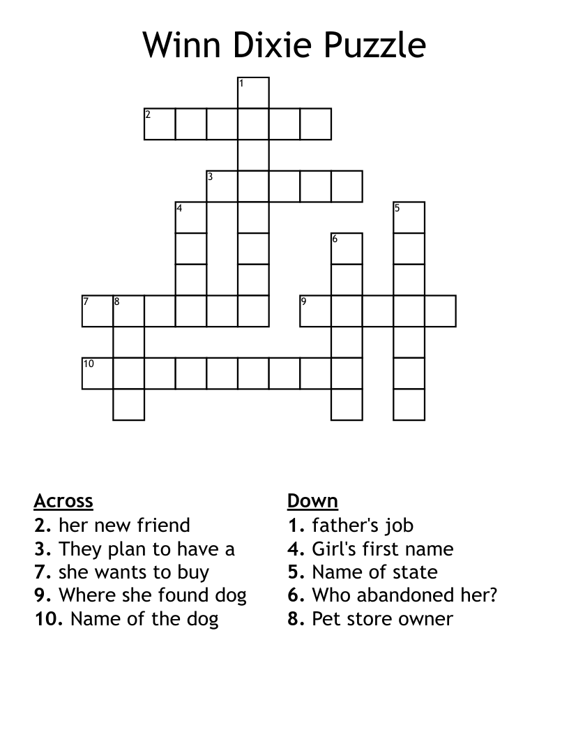 Winn Dixie Puzzle Crossword