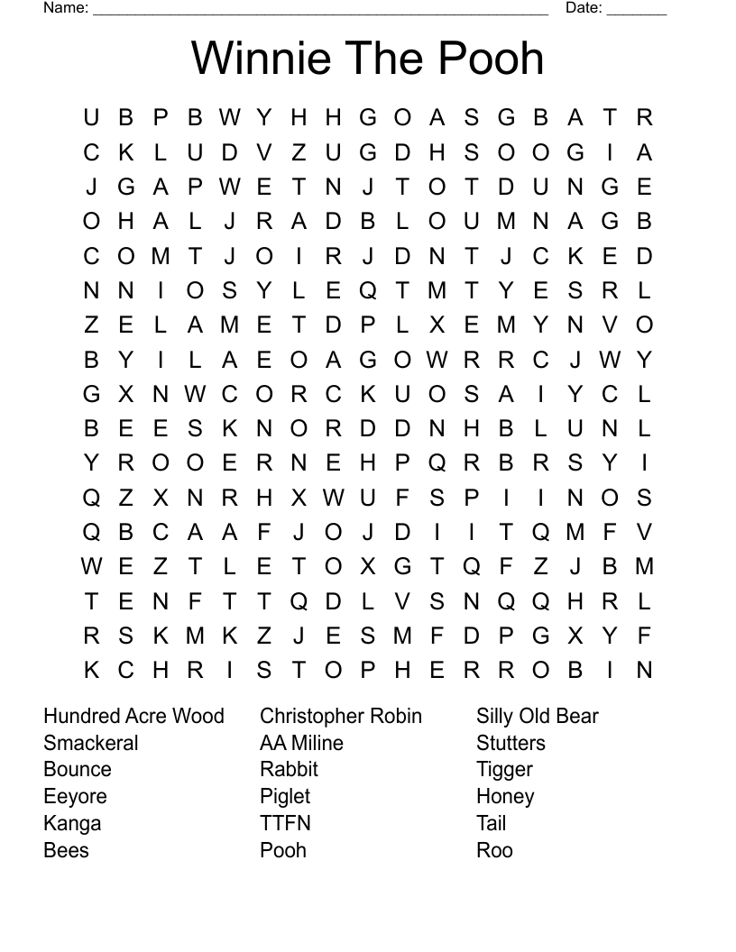 Winnie The Pooh Word Search