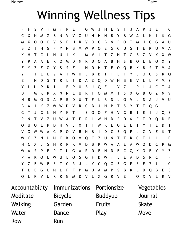 Winning Wellness Tips Word Search