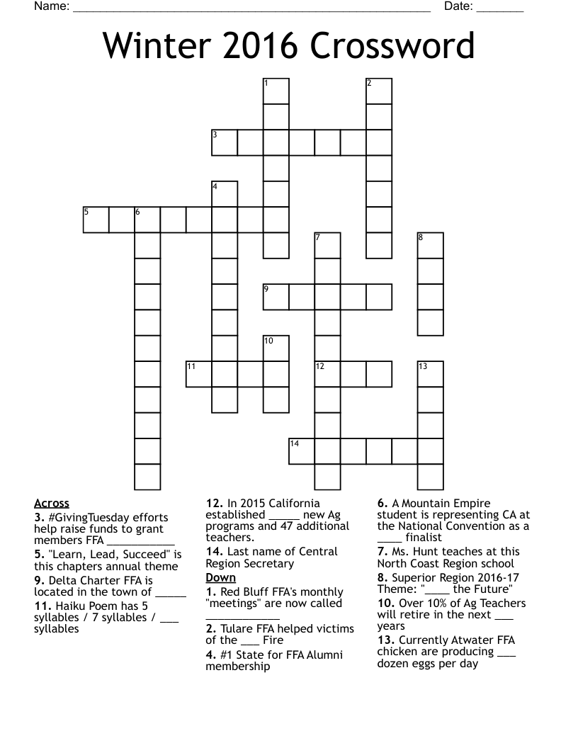 Winter 2016 Crossword