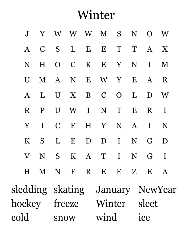 Winter Word Search