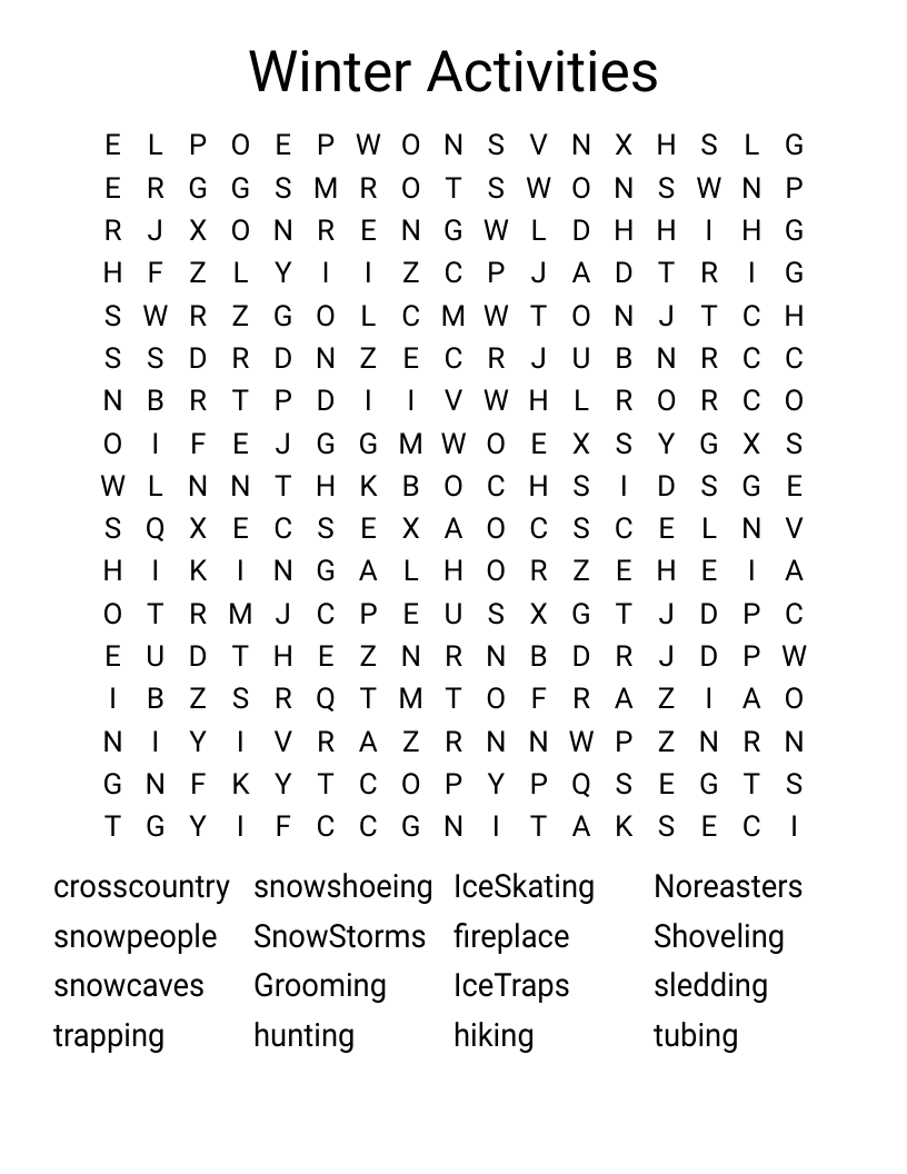 Winter Activities Word Search