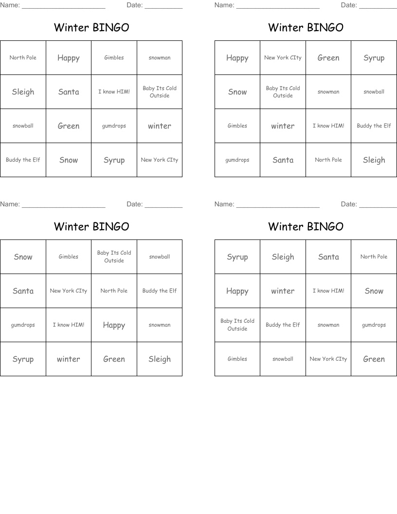 Winter BINGO