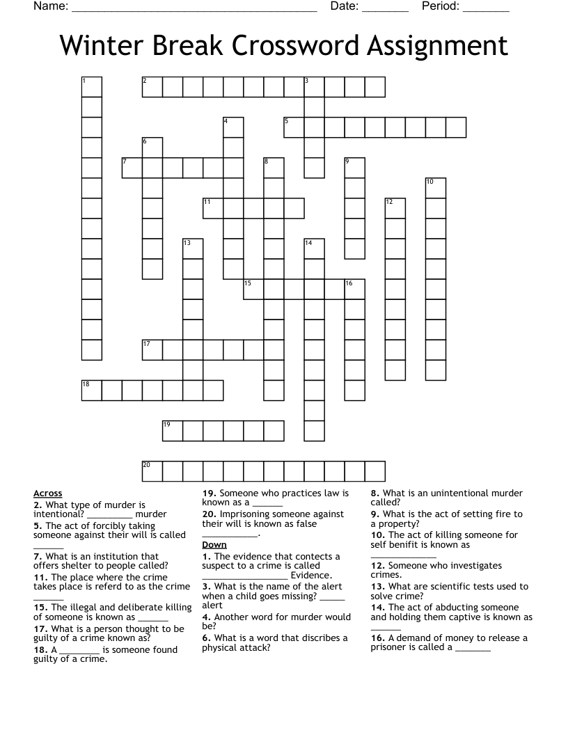 Winter Break Crossword Assignment