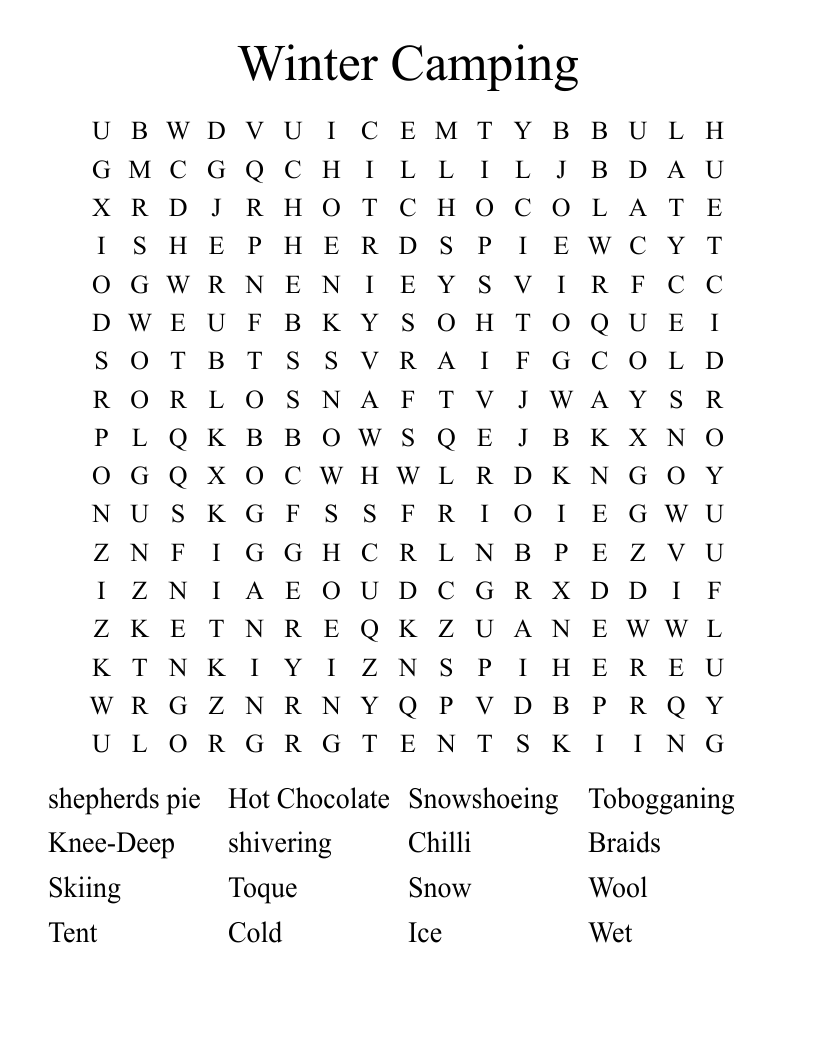 Winter Camping Word Search