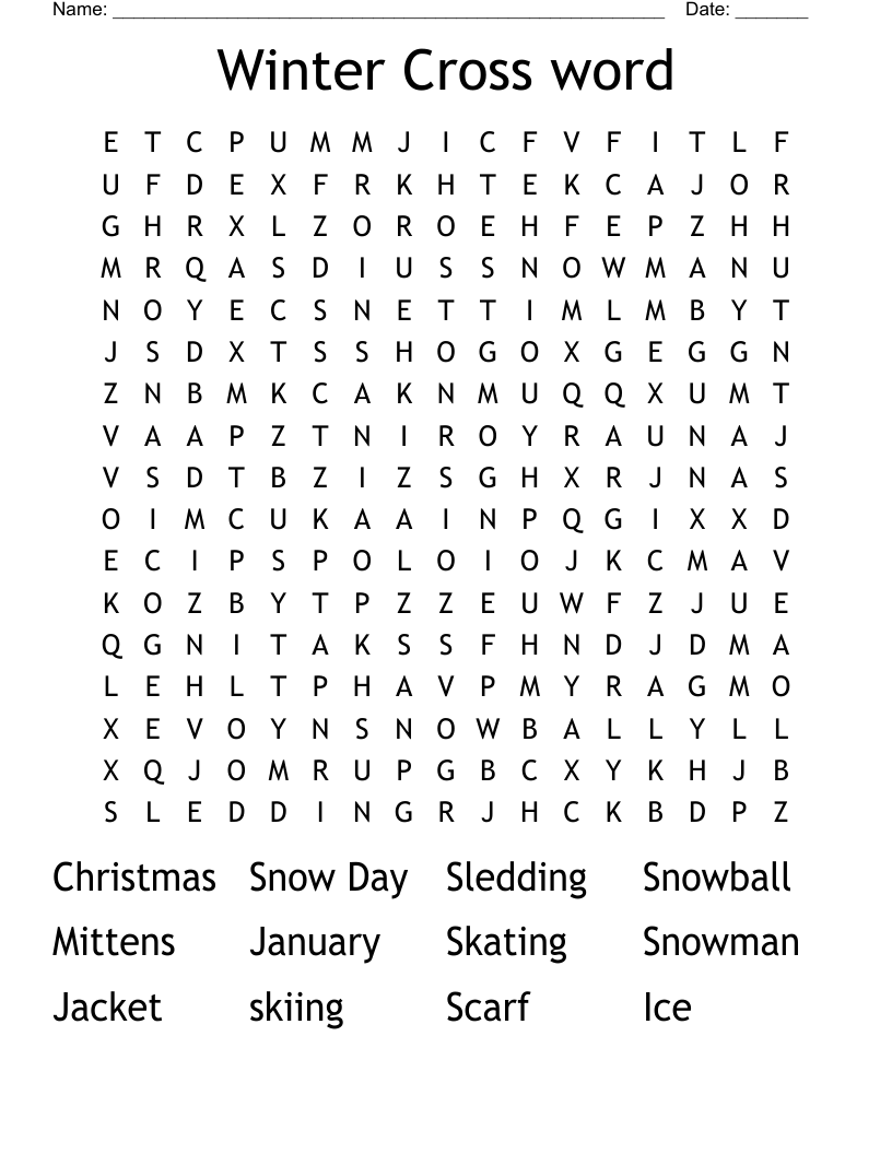 Winter Cross word Word Search