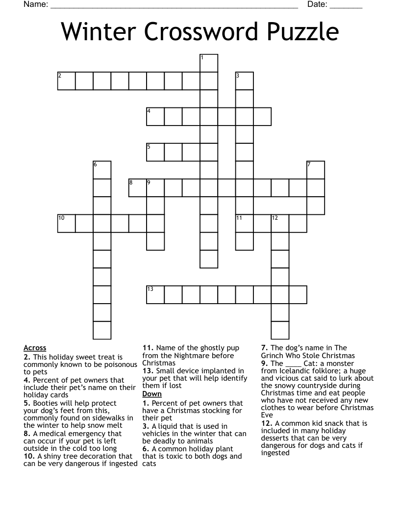 Winter Crossword Puzzle