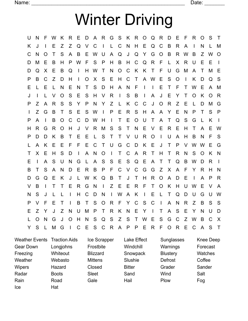 Winter Driving Word Search