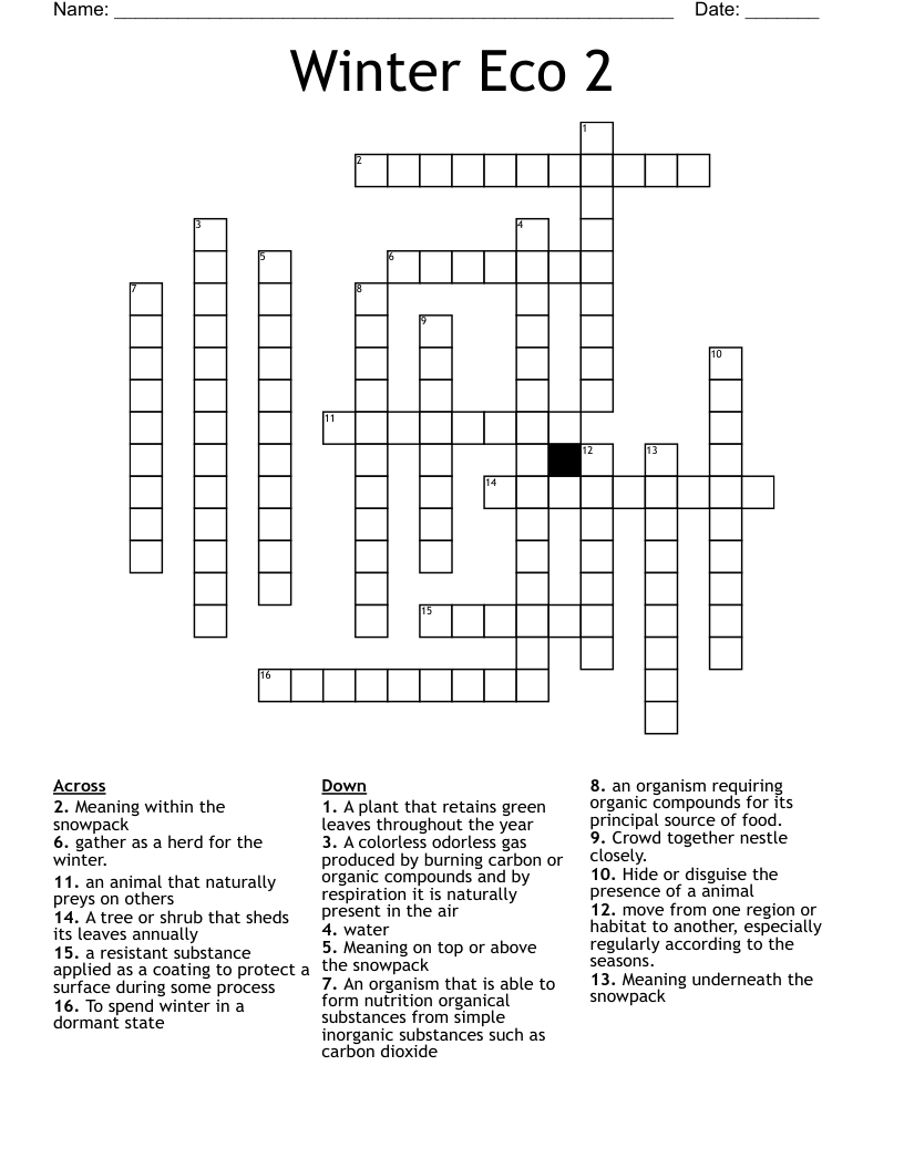 Winter Eco 2 Crossword