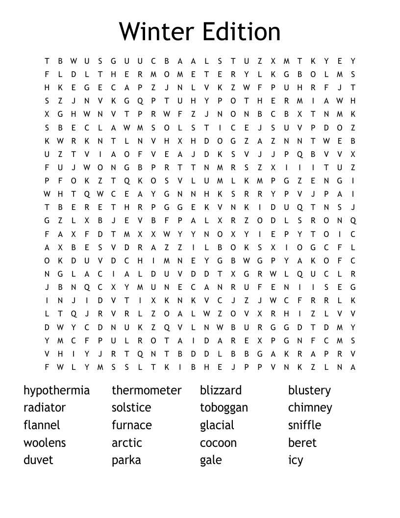 Winter Edition Word Search