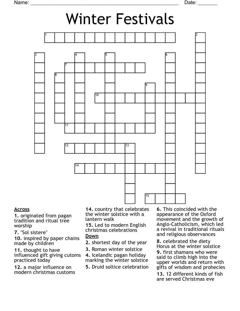 Winter Festivals  Crossword