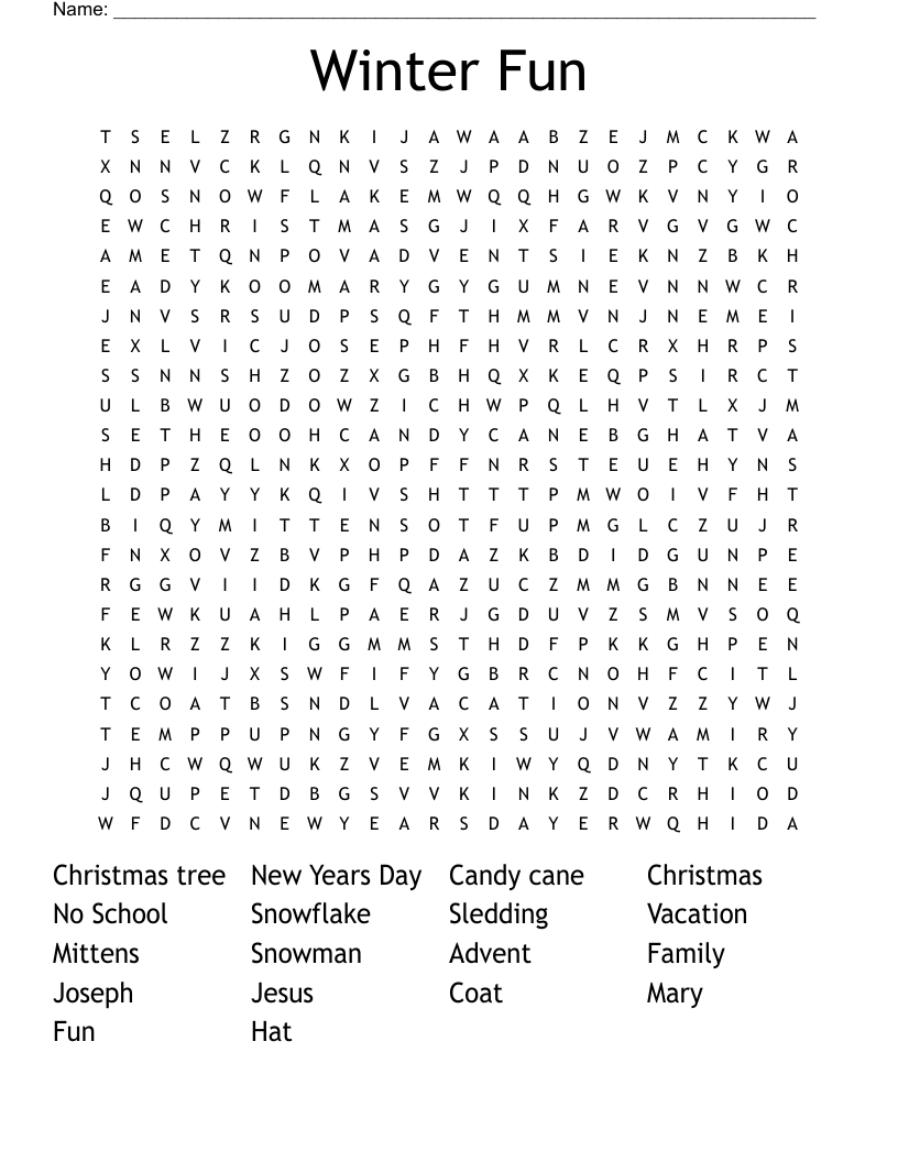 Winter Fun Word Search