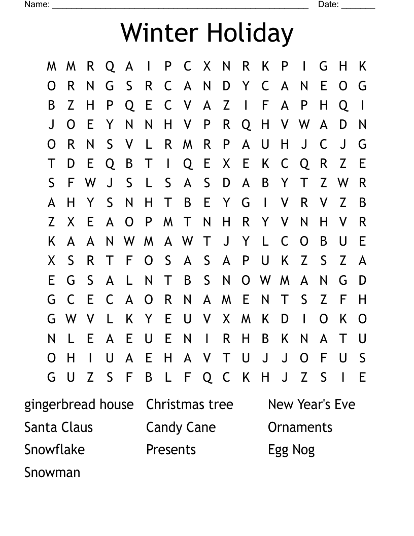 Winter Holiday Word Search