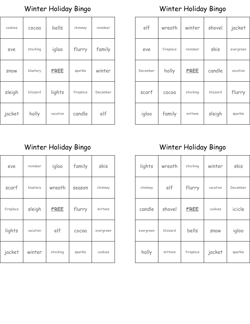 Winter Holiday Bingo