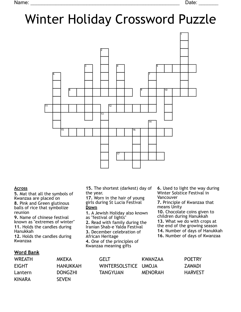 Winter Holiday Crossword Puzzle