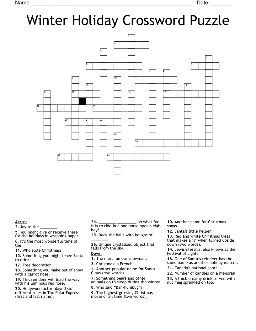 Winter Holiday Crossword Puzzle