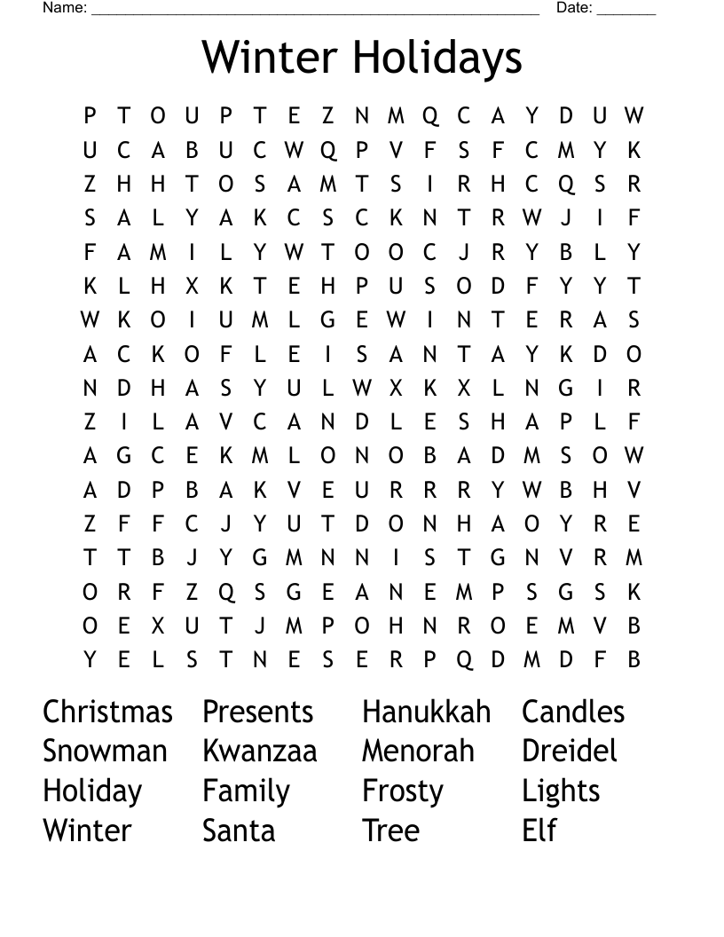 Winter Holidays Word Search