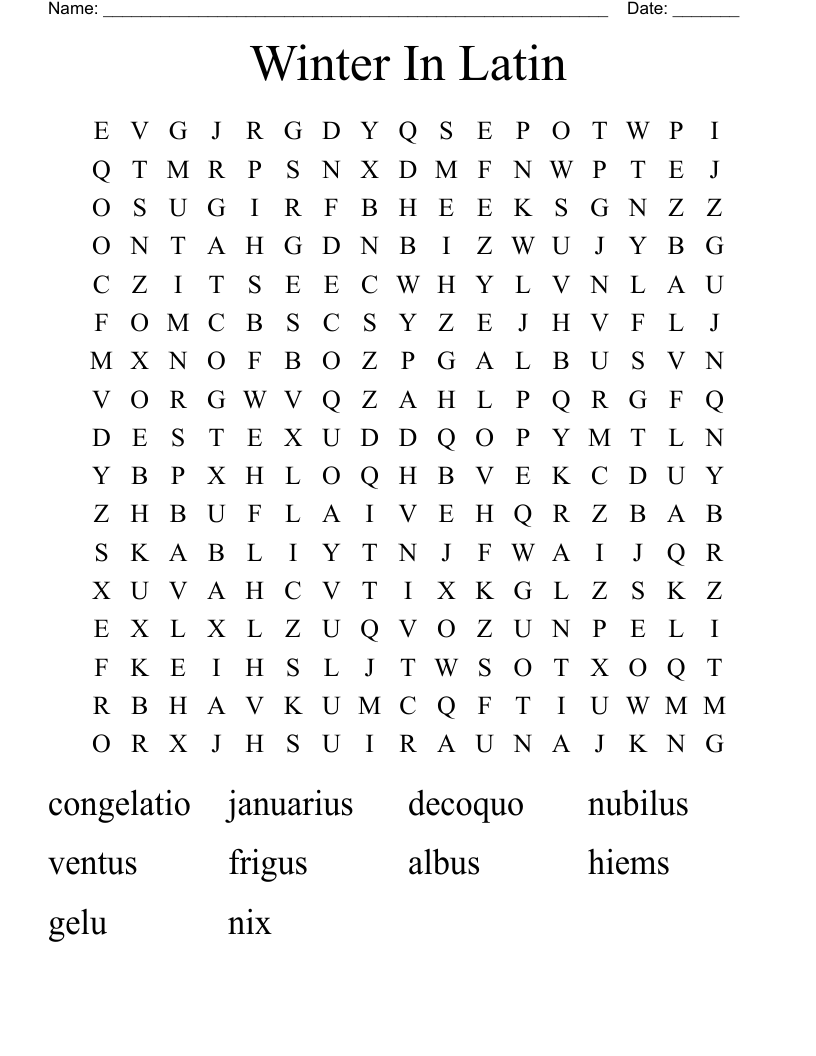 Winter In Latin  Word Search