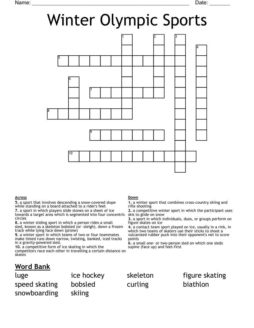 Winter Olympic Sports Crossword