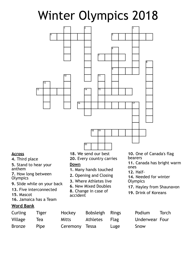 Winter Olympics 2018 Crossword