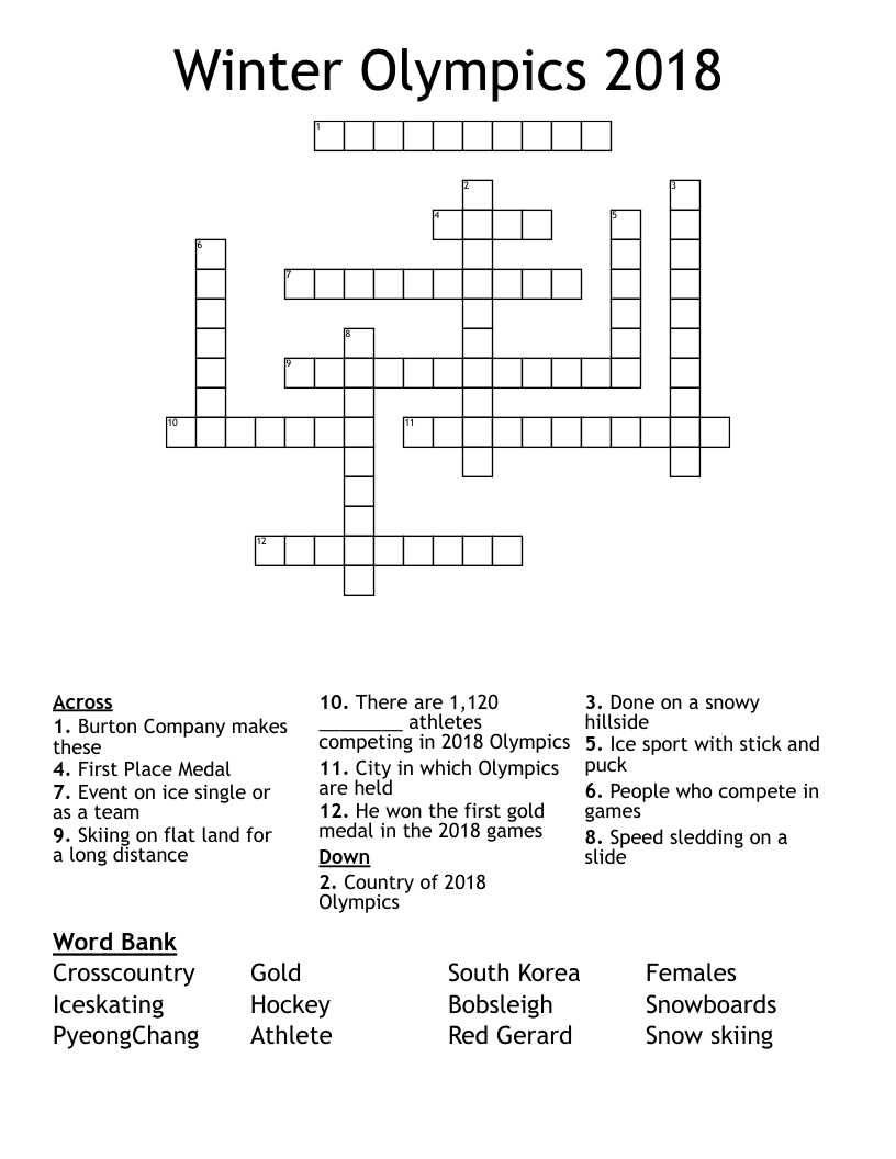Winter Olympics 2018 Crossword