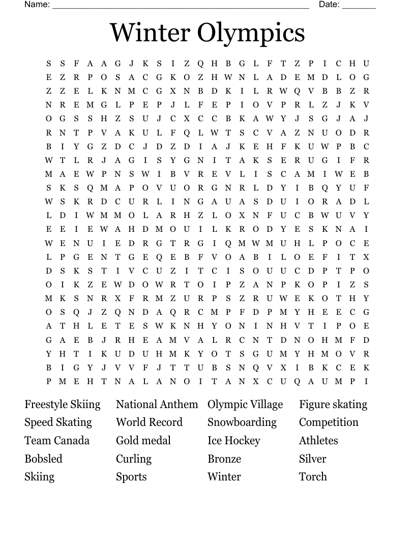 Winter Olympics Word Search