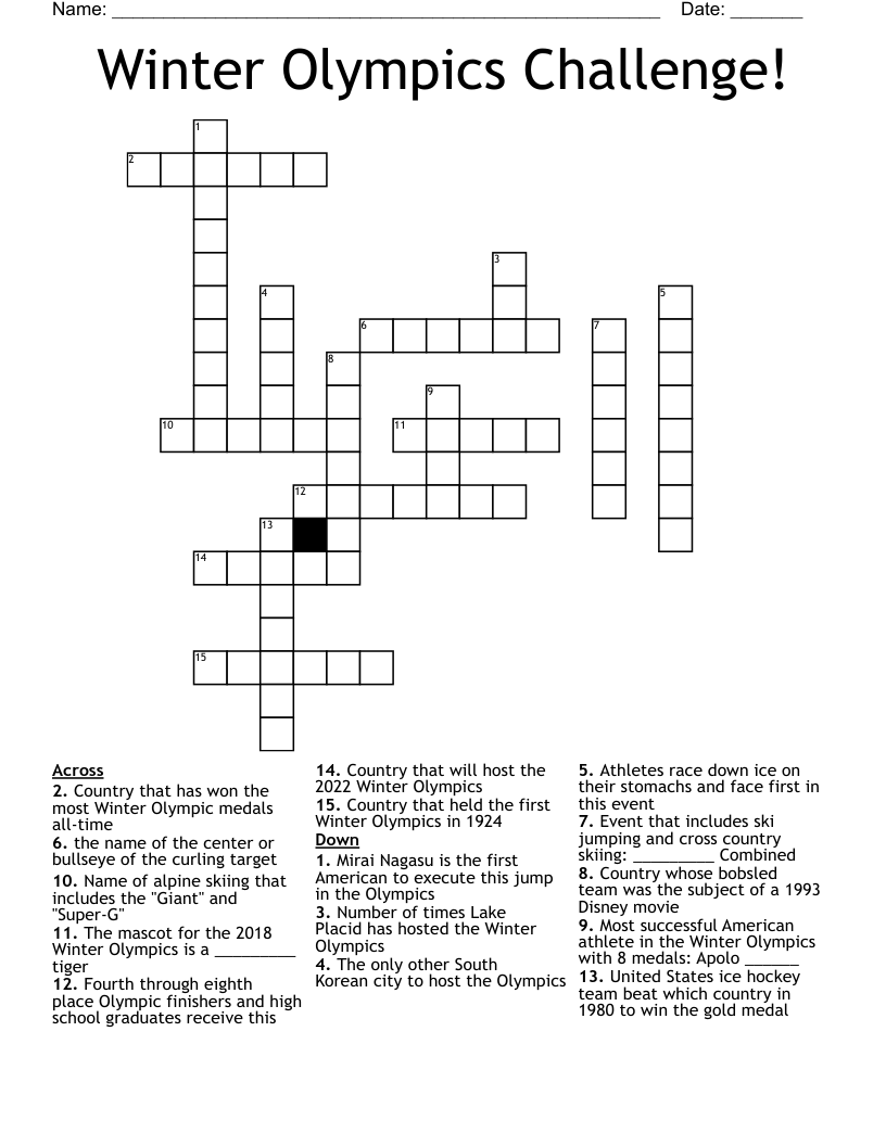 Winter Olympics Challenge! Crossword