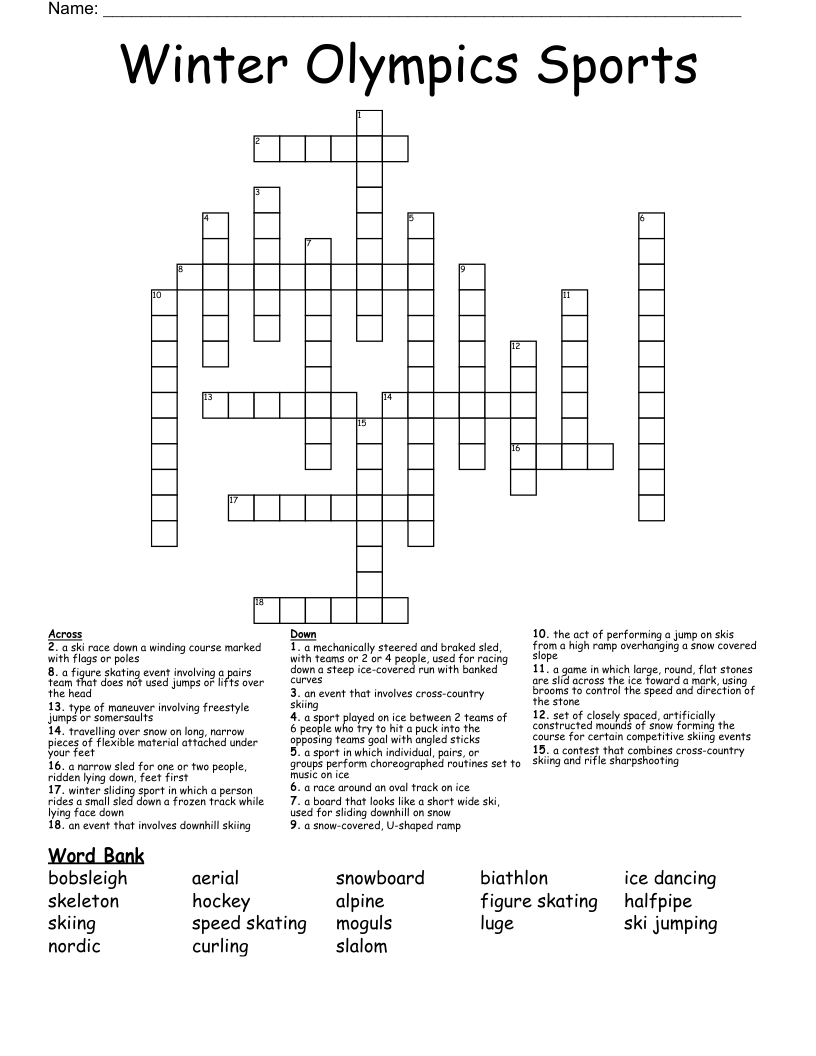 Winter Olympics Sports Crossword