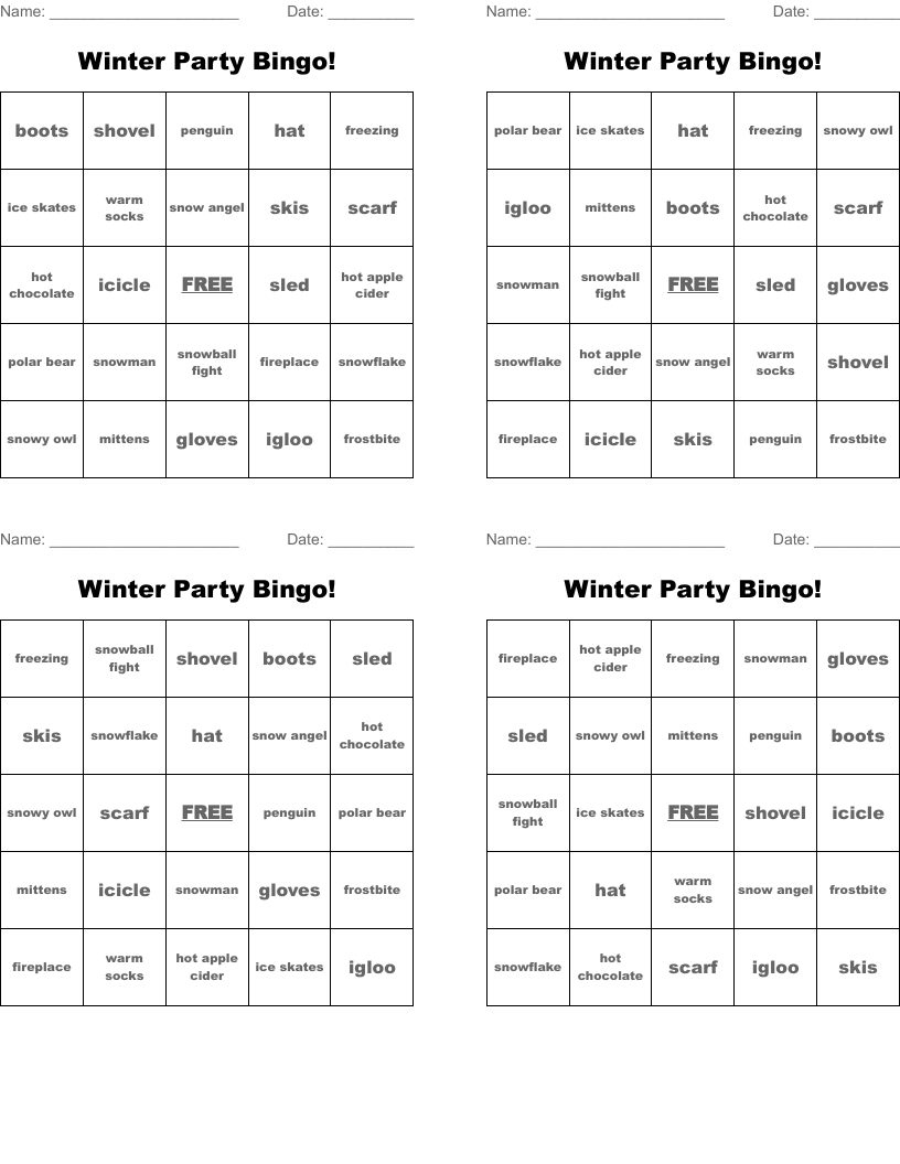 Winter Party Bingo!