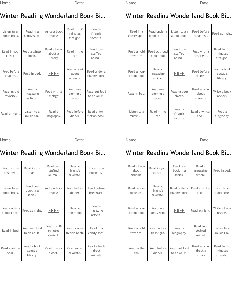 Winter Reading Wonderland Book Bingo!