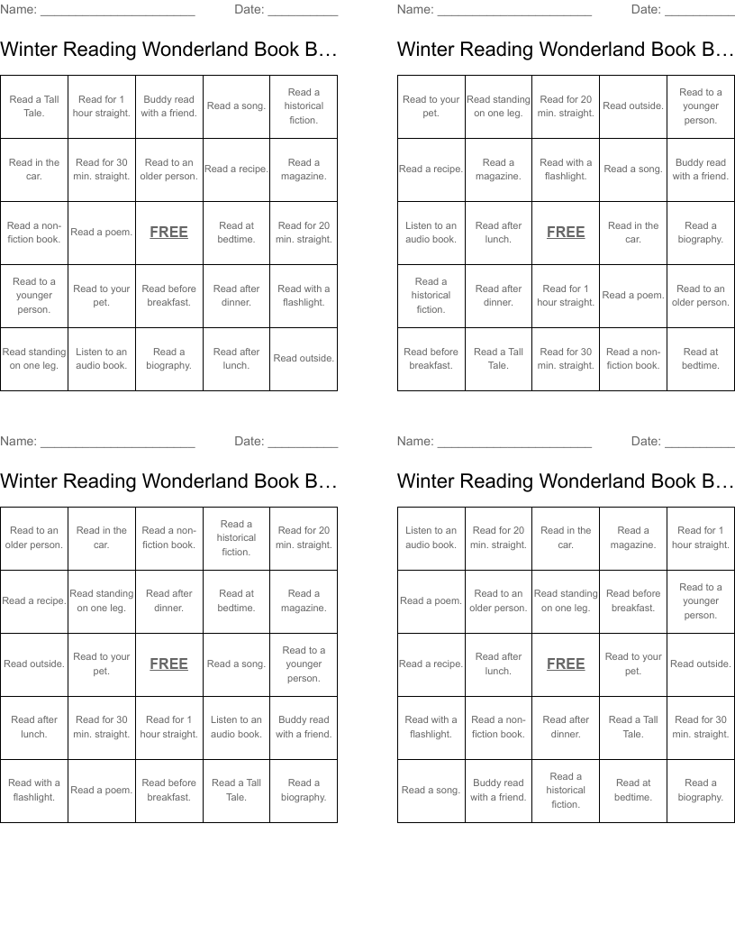 Winter Reading Wonderland Book Bingo!