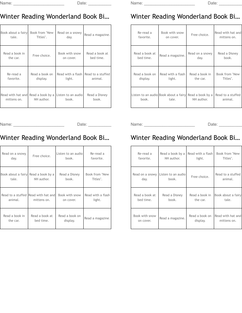 Winter Reading Wonderland Book Bingo