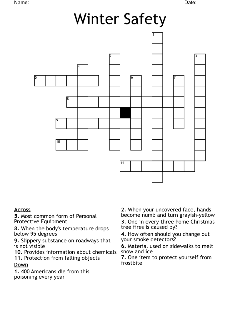 Winter Safety Crossword