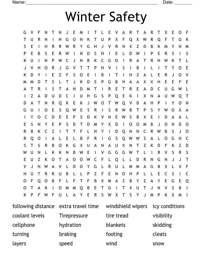 Winter Safety Word Search