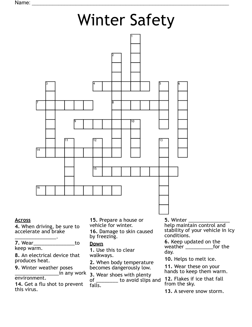 Winter Safety Crossword