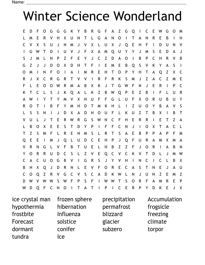 Winter Science Wonderland Word Search