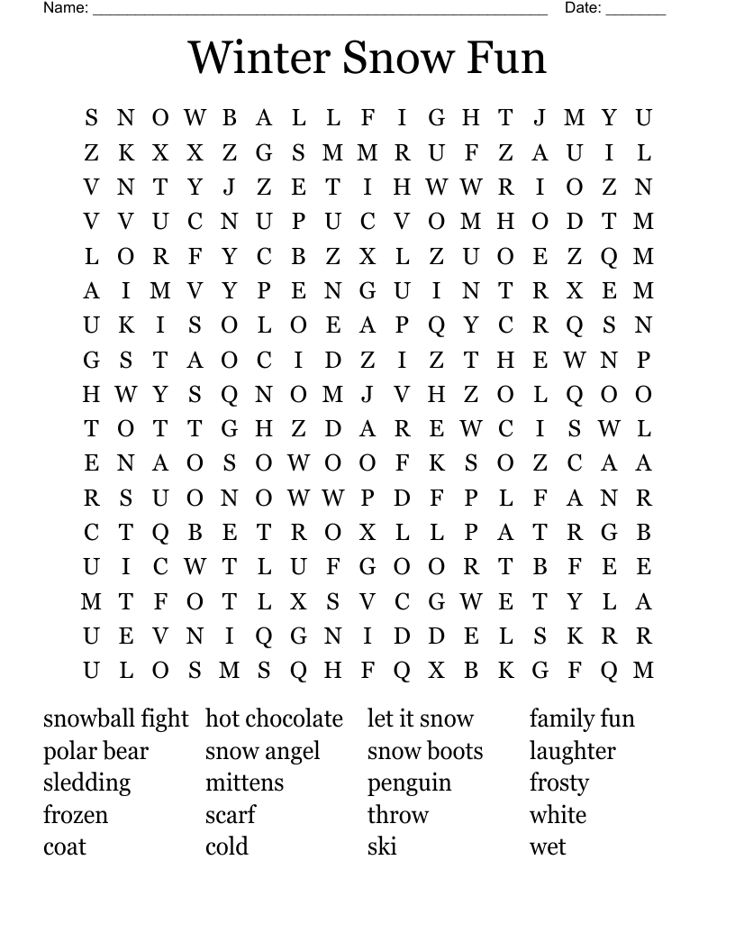 Winter Snow Fun Word Search
