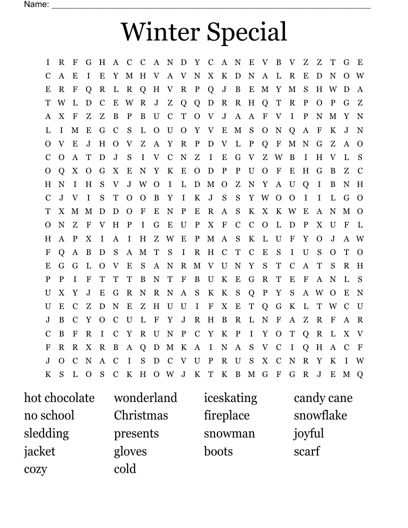 Winter Special Word Search