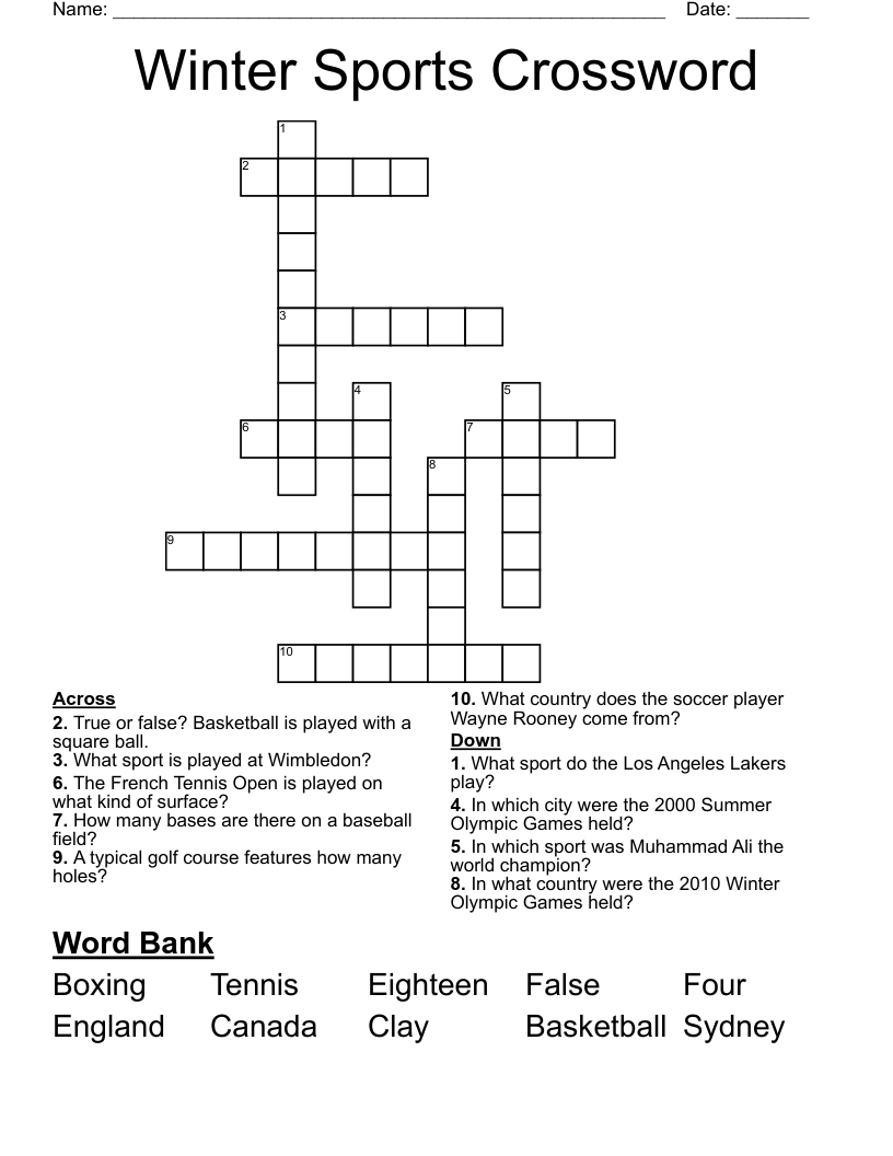 Winter Sports Crossword
