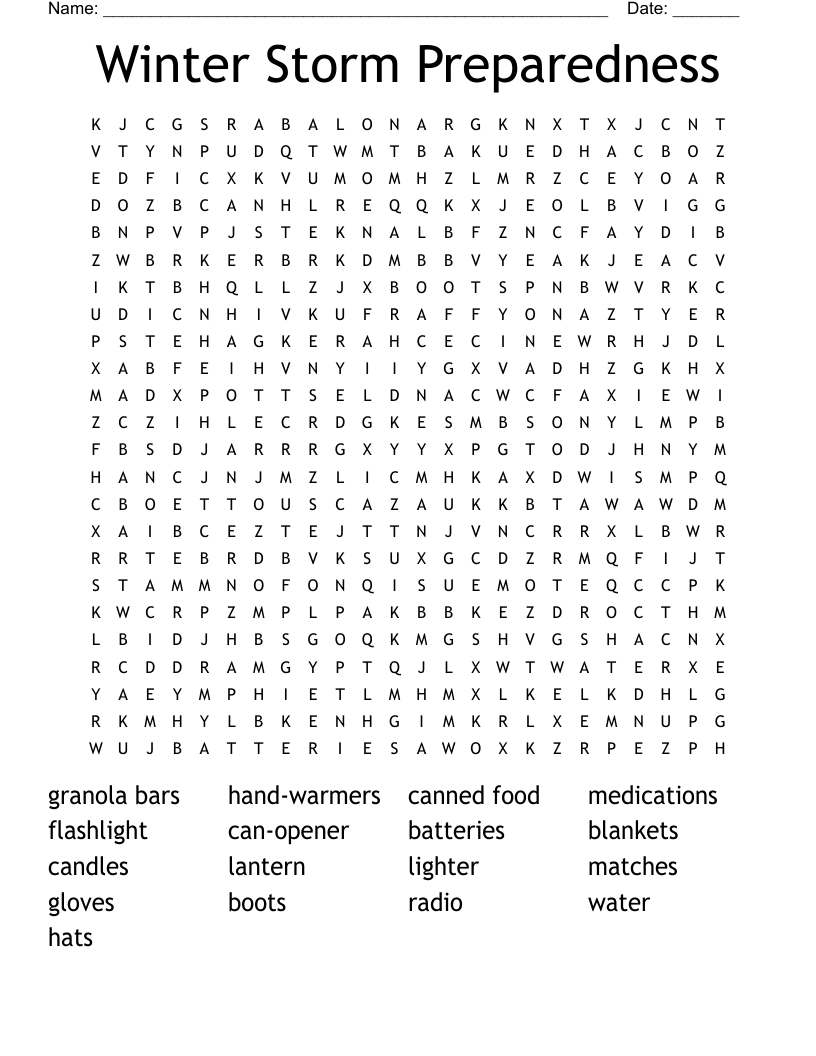Winter Storm Preparedness Word Search