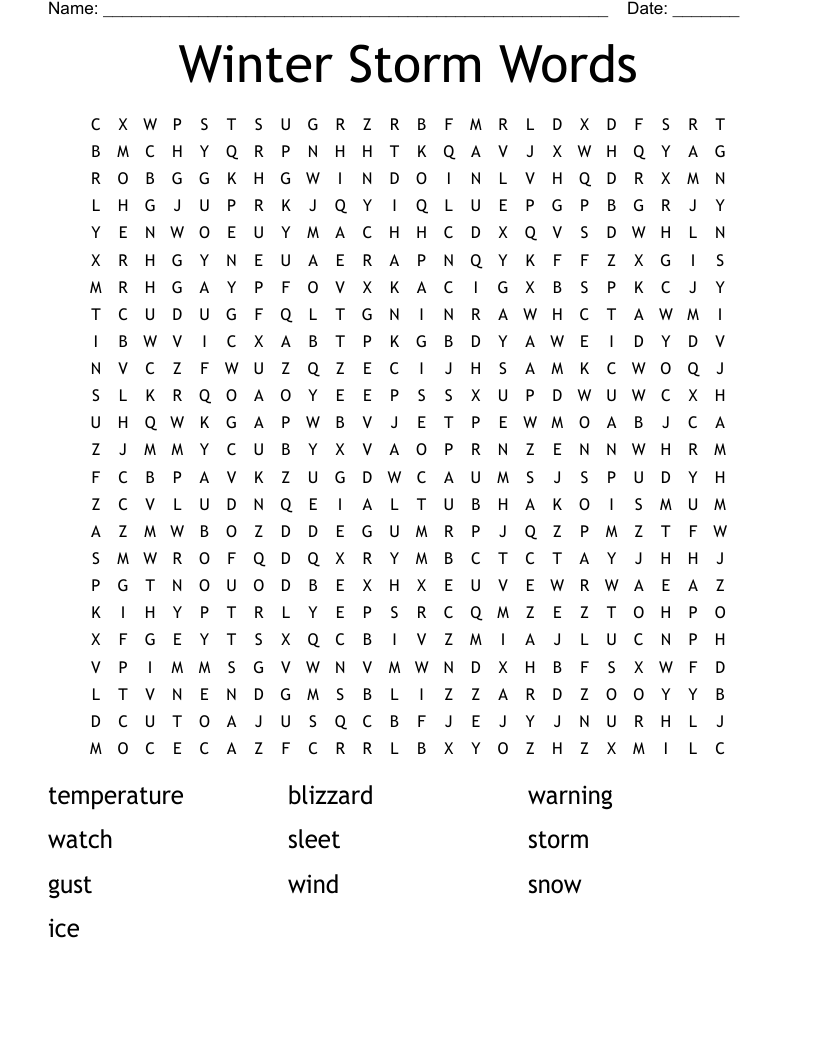 Winter Storm Words Word Search