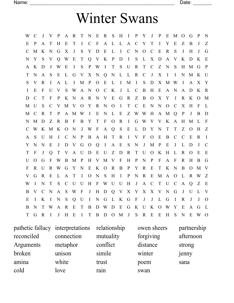 Winter Swans Word Search