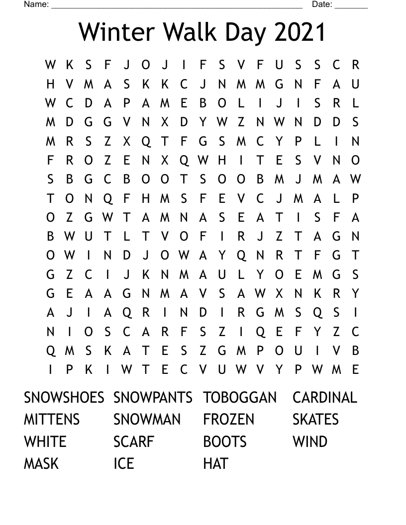 Winter Walk Day 2021 Word Search