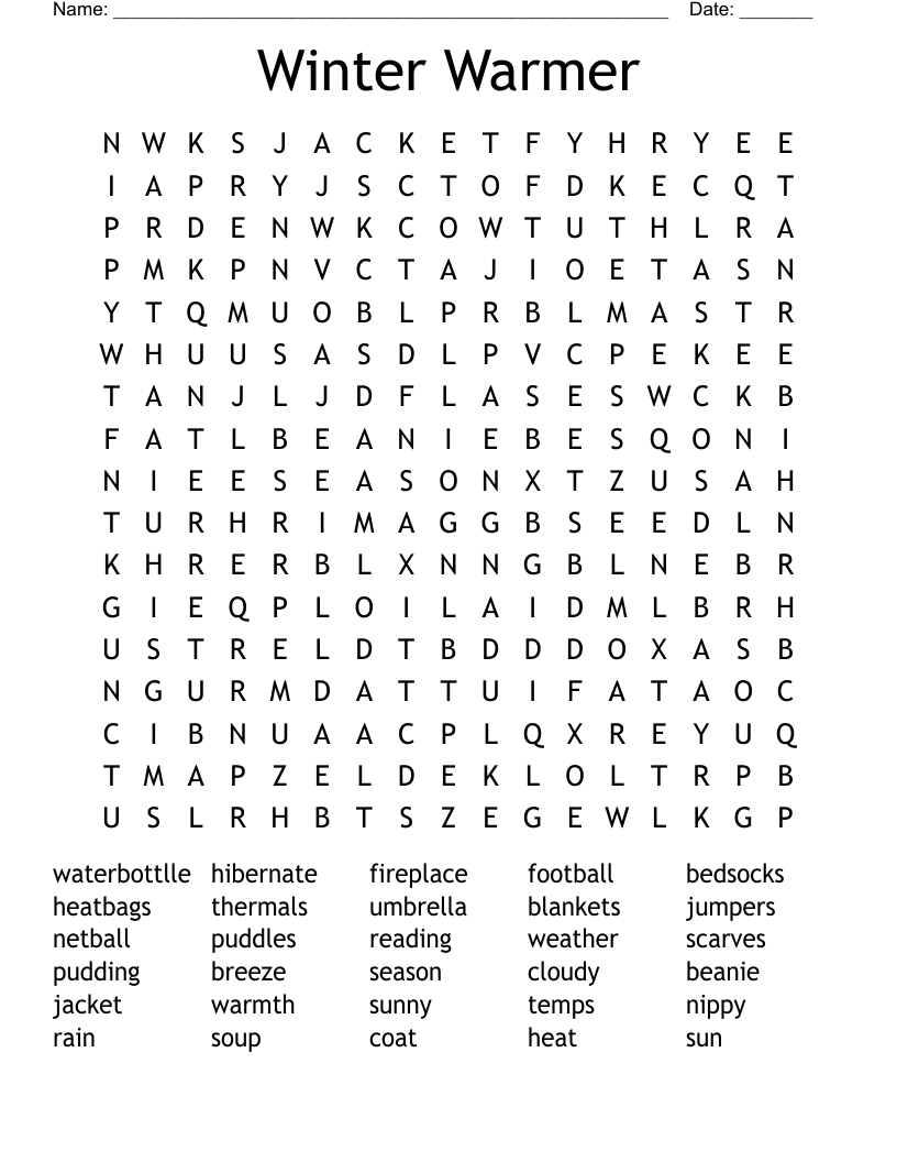 Winter Warmer Word Search