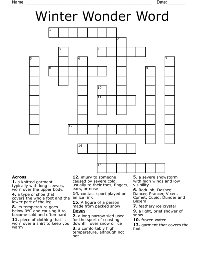Winter Wonder Word Crossword