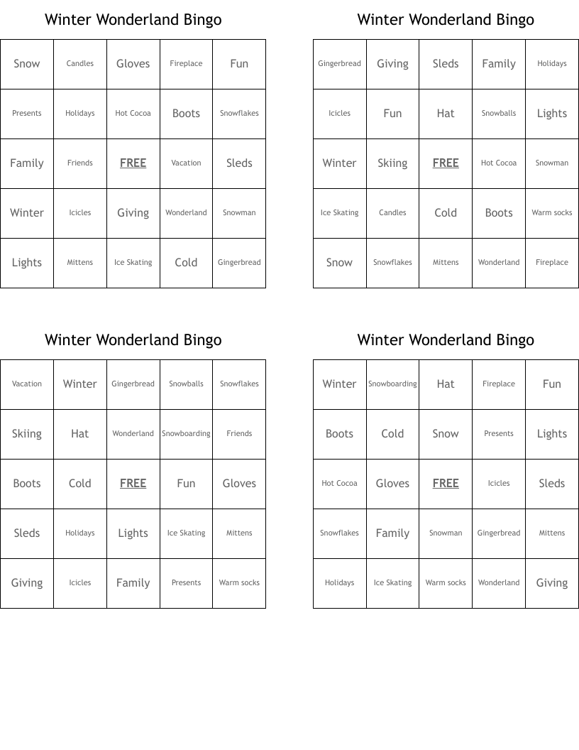 Winter Wonderland Bingo