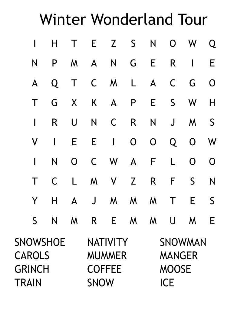 Winter Wonderland Tour Word Search